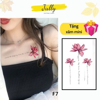 Hình xăm dán hoa sen JULLY Tatoo chất, xăm tạm thời , miếng dán chống nước tặng kèm tẩy xăm, kích thước 15x21cm