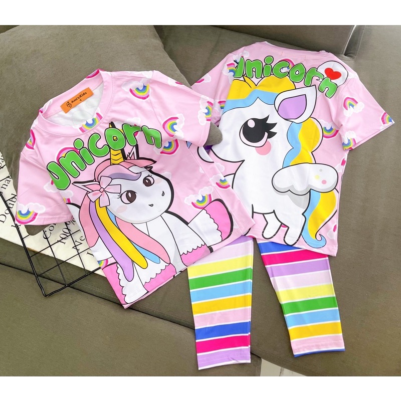 Bộ tay ngắn quần dài cho bé thun lạnh 3D loại 1 anna ngựa pony mickeyy minniee doraemon