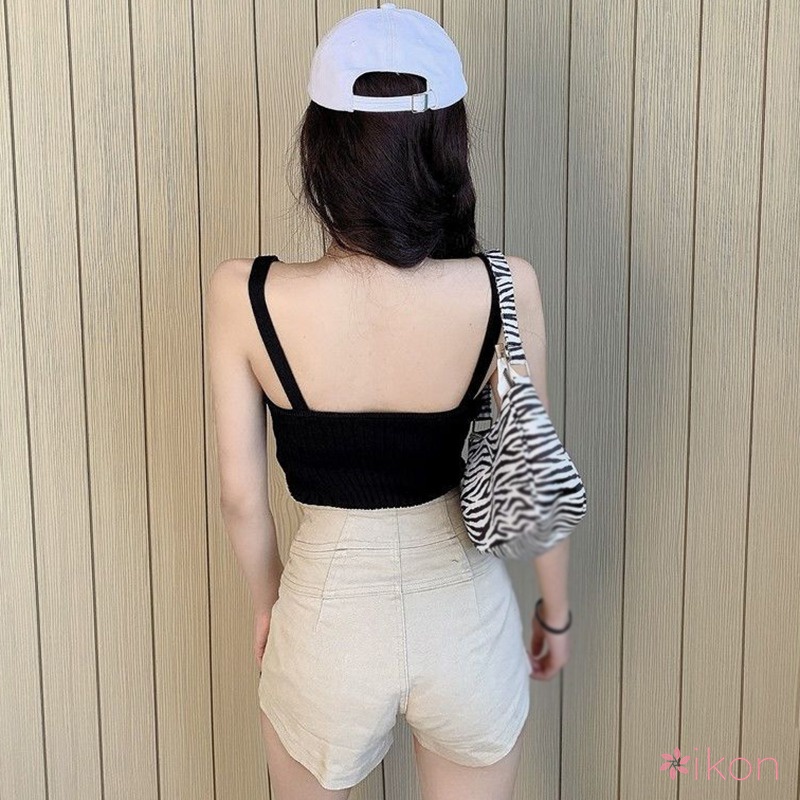 Áo Hai Dây Dáng Ngắn Màu Sắc Trơn Quyến Rũ Cho Nữ