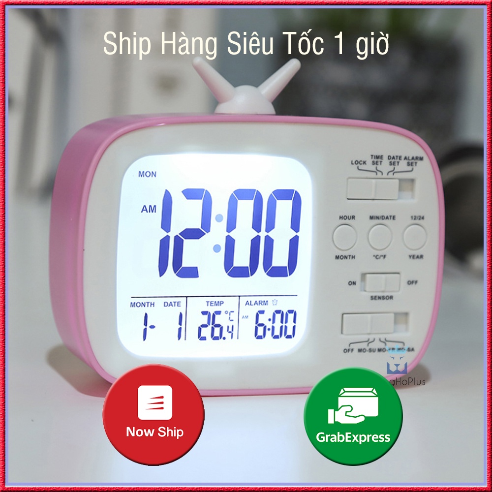 Đồng hồ báo thức để bàn trang trí màn LCD nhiều chức năng hiển thị đầy đủ thứ, ngày, tháng, giờ, nhiệt độ, báo thức T018