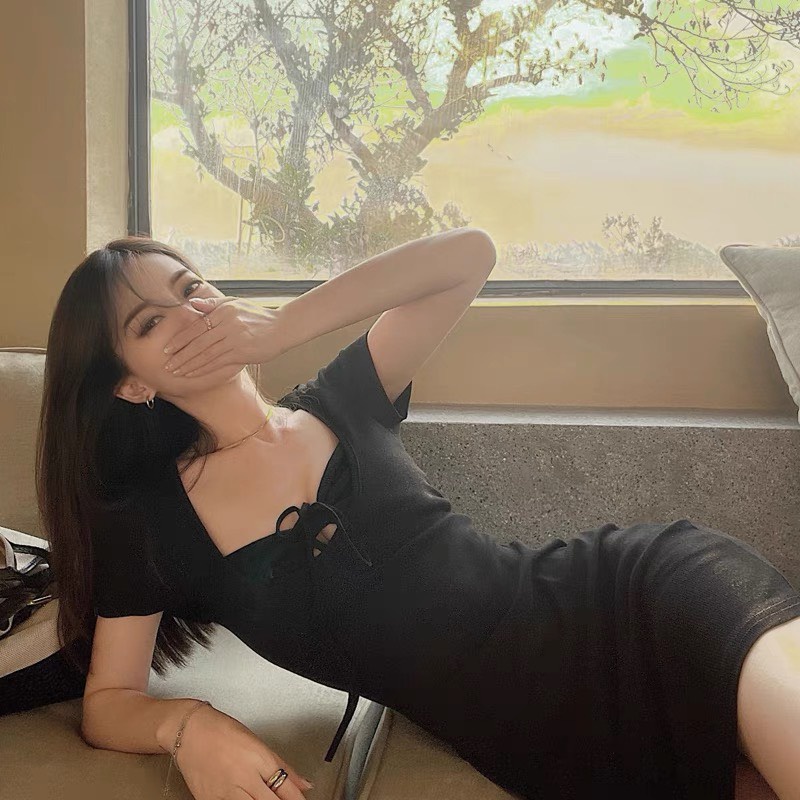BACHHOAXINH || Đầm body form ngắn khoét ngực tay ngắn thun xịn nhiều màu Ulzzang