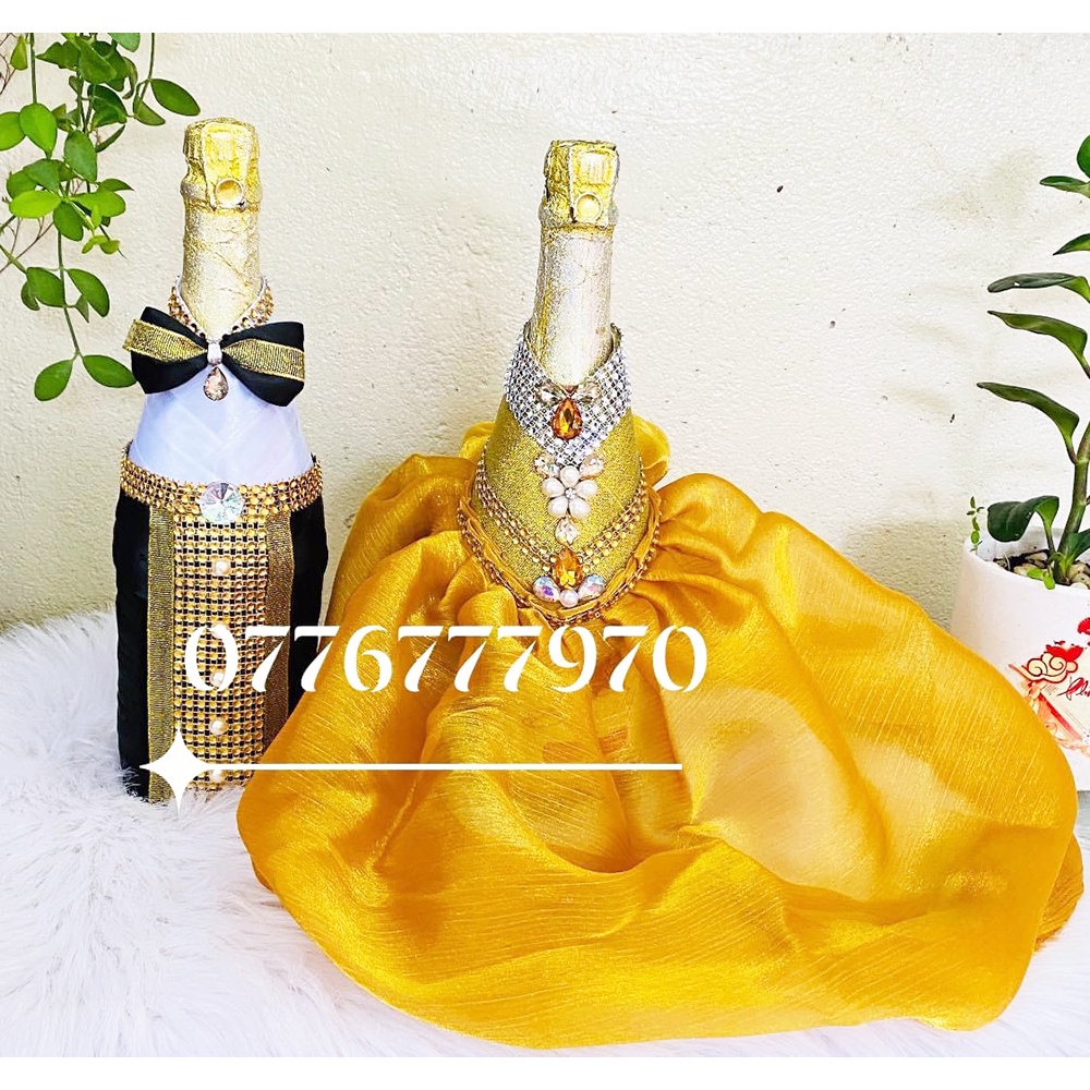 Bộ Áo cưới cho champagne HandMade trang trí tiệc cưới, đám cưới [ màu vàng đồng ]