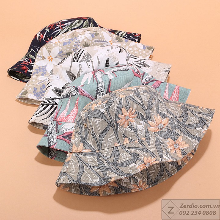 Nón bucket tai bèo nam nữ họa tiết cây hoa lá đẹp chất liệu cotton cao cấp