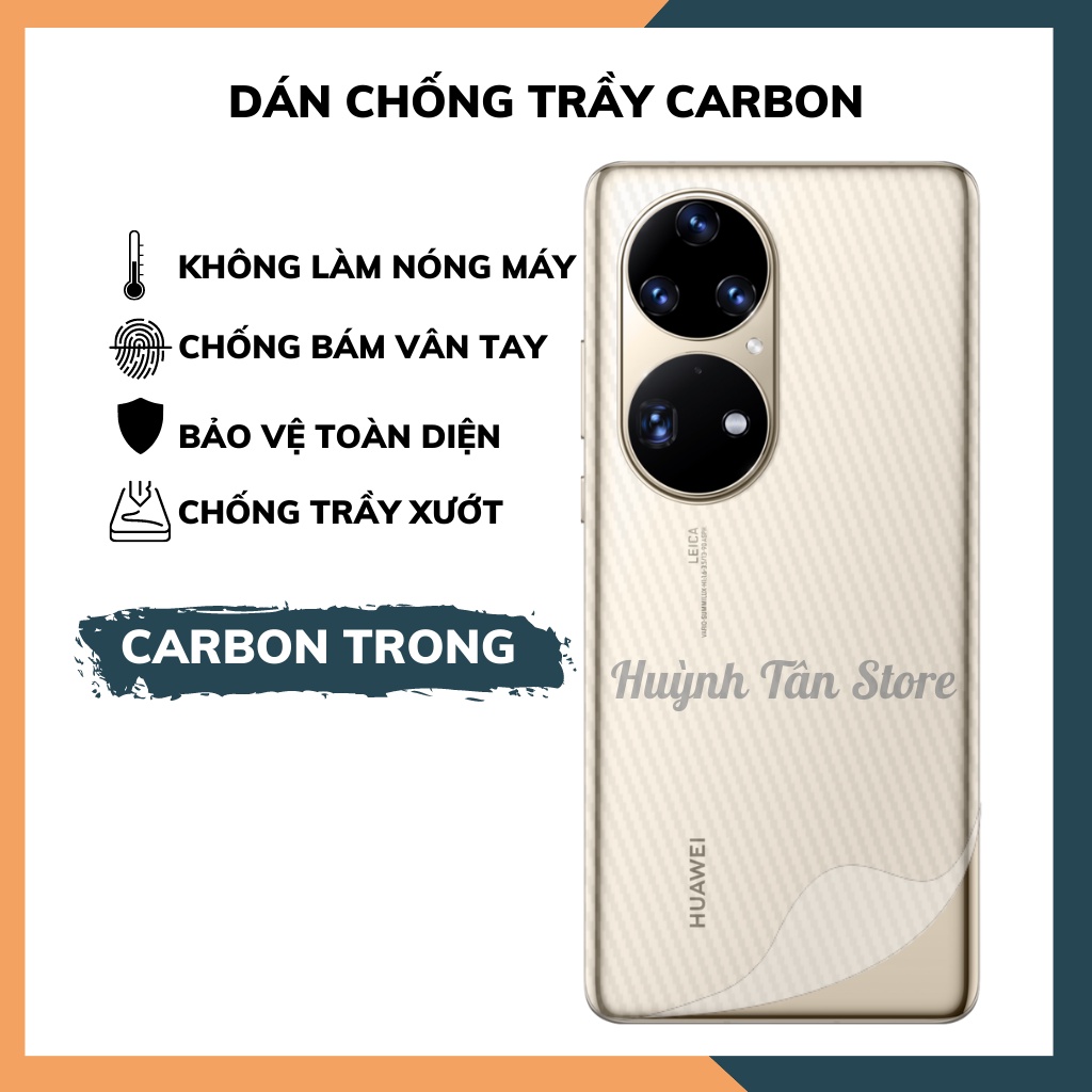Miếng dán decal carbon mặt sau Huawei P50 Pro 5G chống trầy mặt lưng,chống bám vân tay