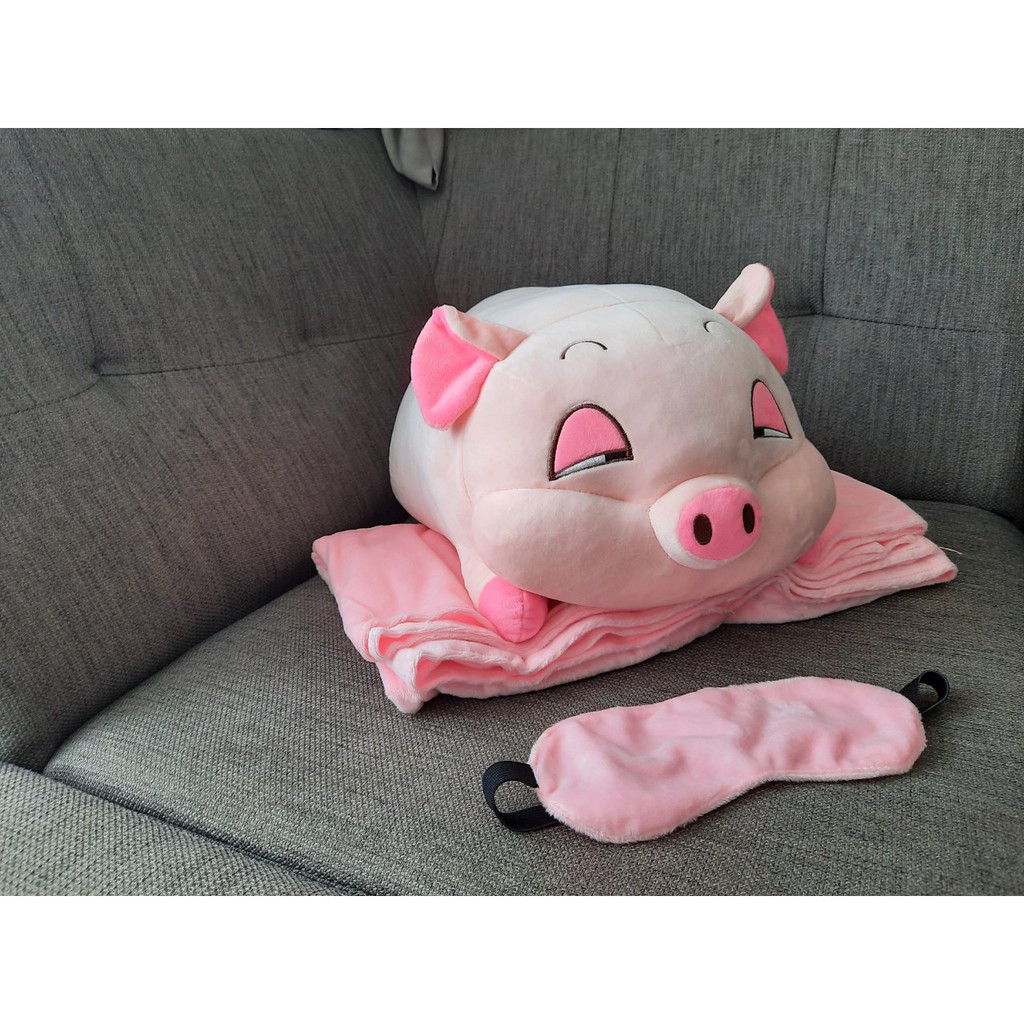 Combo Bộ Chăn Heo Kèm bịt mắt Ngủ- Màu Hồng