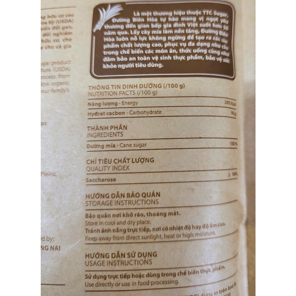 [Túi 400g] [Organic] ĐƯỜNG MÍA HỮU CƠ [Laos] BIÊN HÒA Cane Sugar (halal)