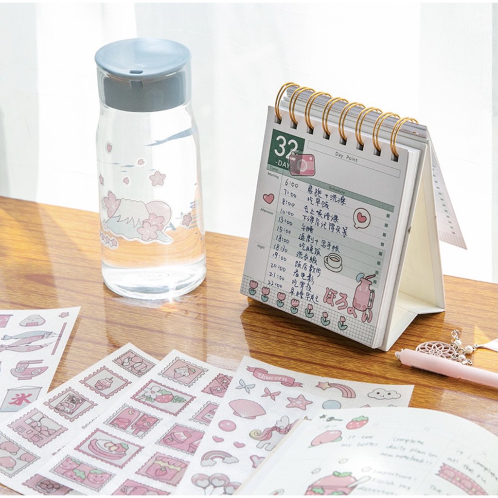 Sticke Pony Hồng Nhật Bản Dễ Thương. Set 4 Miếng Bóc Dán Trang Trí
