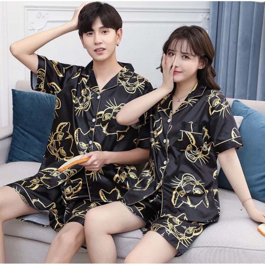 Đồ bộ Pijama nam nữ mặc đôi chất lụa bóng - Đồ mặc nhà cộc tay cho nam và nữ (Hàng có sẵn)