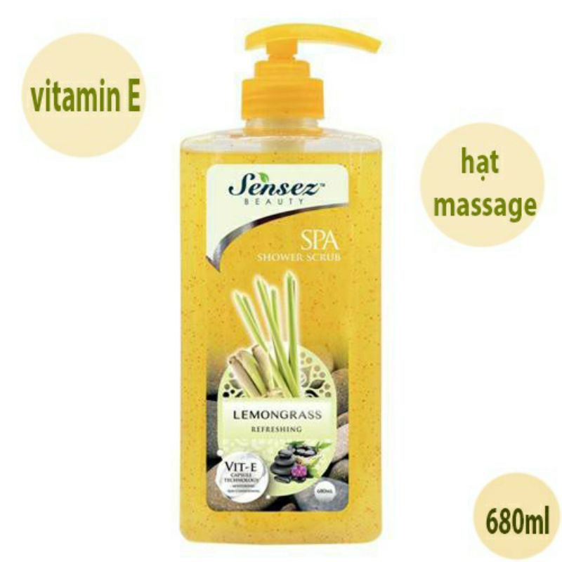 Sữa tắm hạt Massage Sensez hương Xả 680ml