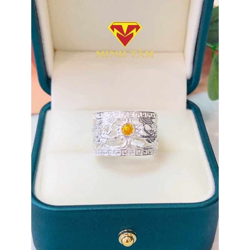 Nhẫn nam bạc hình rồng đá màu vàng đeo ngón cái-Minh Tâm Jewelry