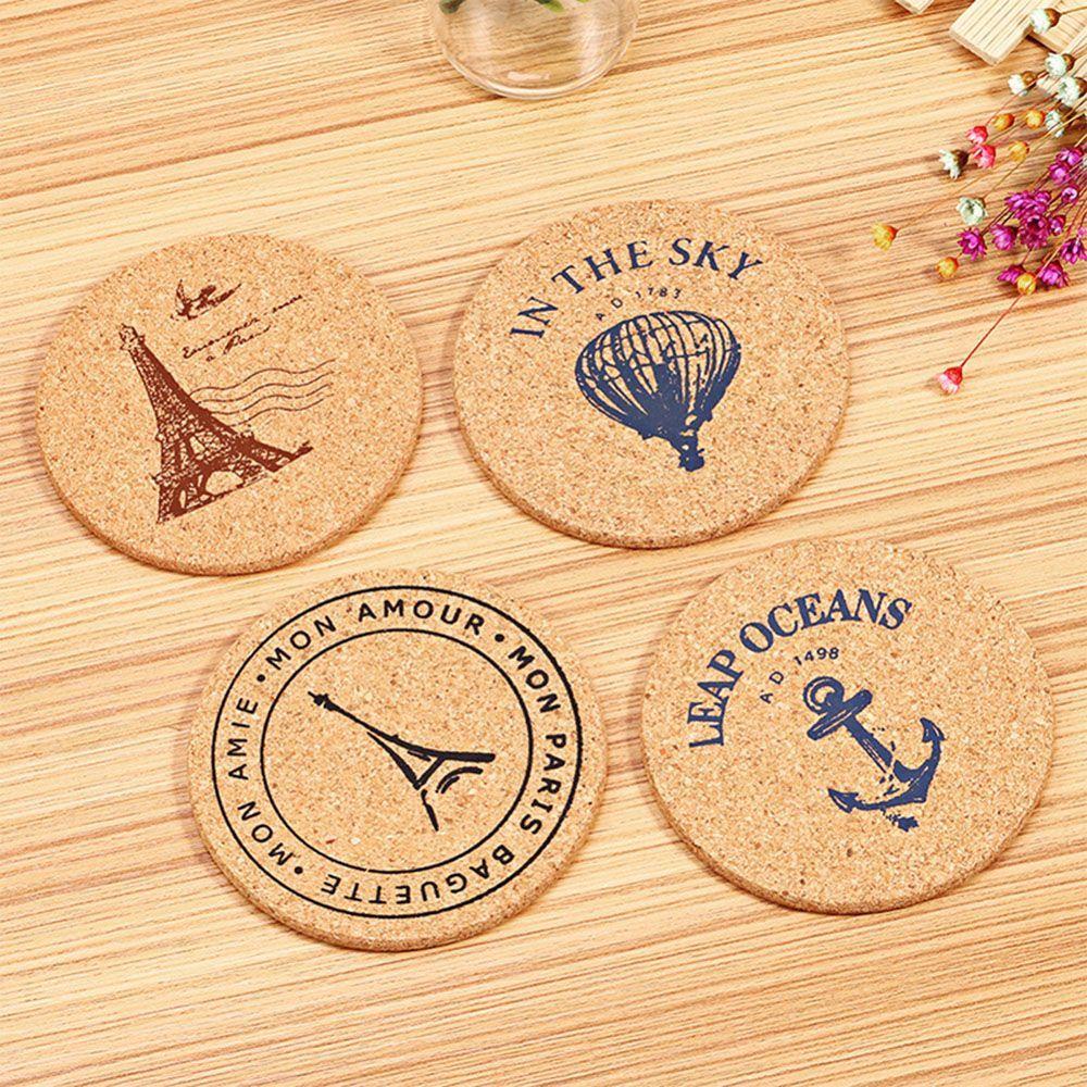 LLOYD 2Pcs Romantic Cork Wood Drink Coaster Vintage Round Shape Drinks Mat Pads Flexible Kitchen Table Decors Heat Resistant Anti-slip Wedding Party Gifts New Arrival Tea Coffee Cup Mat/Multicolor