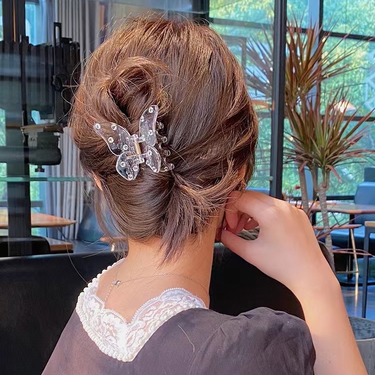 Kẹp Tóc Cá Mập Trong Suốt Đính Đá Và Ngọc Trai Phong Cách Hàn Quốc Thời Trang Mùa Hè Mới