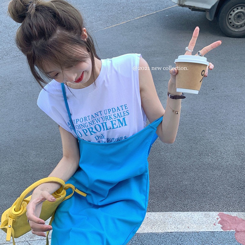 Áo thun dáng rộng sát nách/ Đầm yếm IELGY dáng dài vừa thời trang dành cho nữ