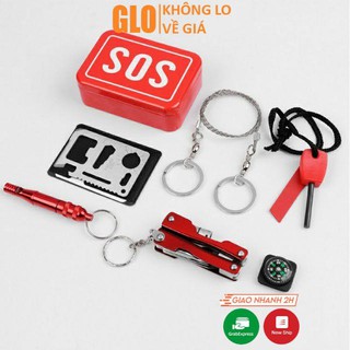 Bộ Dụng Cụ Sinh Tồn Sos 6 Món Gồm Kìm Đa Năng + Dây Cưa + Còi + La Bàn + Đánh Lửa + Thép Đa Năng