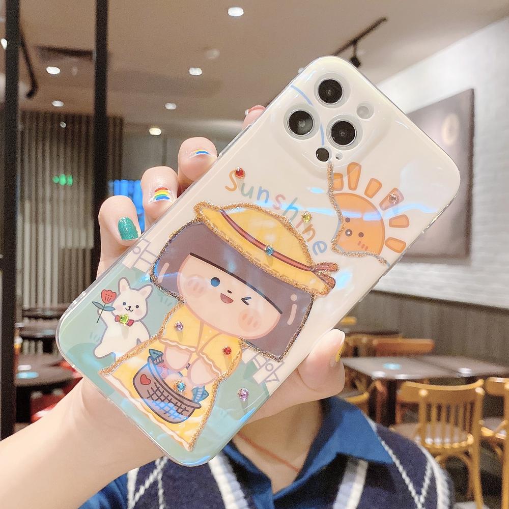 Samsung S21 Ultra A52 A72 A32 M02 A12 A02S A02 S20 Note 20 Ultra S21 S20 Plus S20FE Note 10 Plus Note10 Lite Lens Protector Case Edge Protector Shockproof Case Cartoon Printing Case S21+ Case Girl