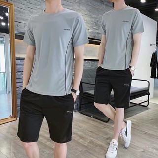 Bộ Quần Áo Thể Thao Nam Mùa Hè Ngắn tay 43-80 kg, chất thun co Giãn, năng động mùa Hè, 2 màu trẻ trung
