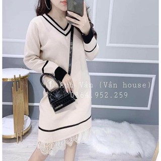 váy xuông cổ tim chân ren