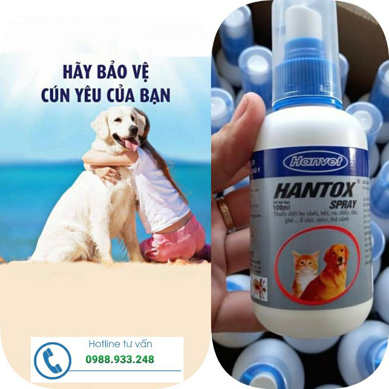 Thuốc xịt HANTOX- SPRAY 100ml New trị rận, ghẻ, ve Chó mèo