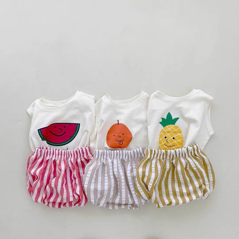 Quần áo trẻ em_Bộ ba lỗ hoạ tiết hoa quả cute cho bé tra và bé gái