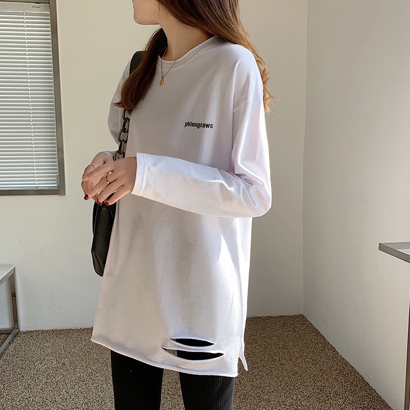 NRVP Áo Thun Nữ Tay Dài 100% Cotton Thời Trang Hàn Quốc