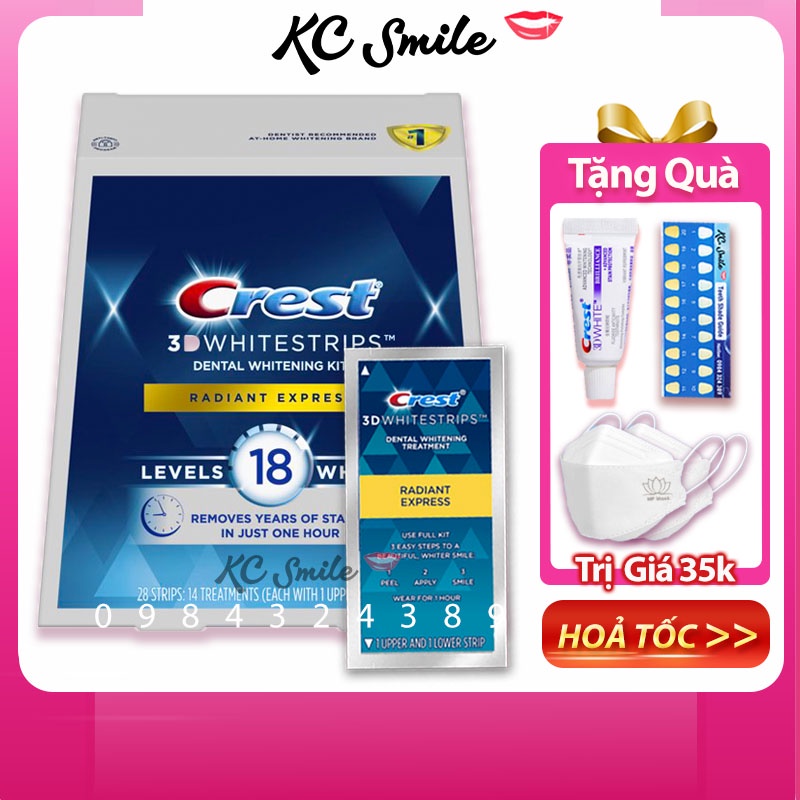 MIếng dán trắng răng Crest 3D white Radiant Express USA - Làm trắng răng cao cấp