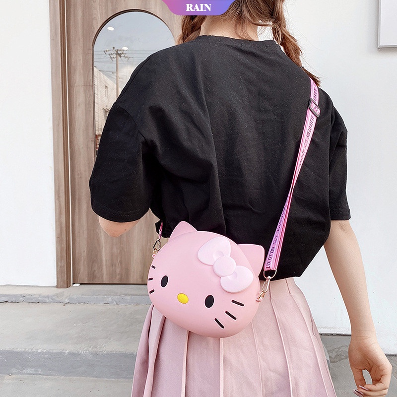 SANRIO Túi Đeo Chéo Vai Bằng Silicon Hình Mèo Hello Kitty Dễ Thương Thời Trang Cho Trẻ Em
