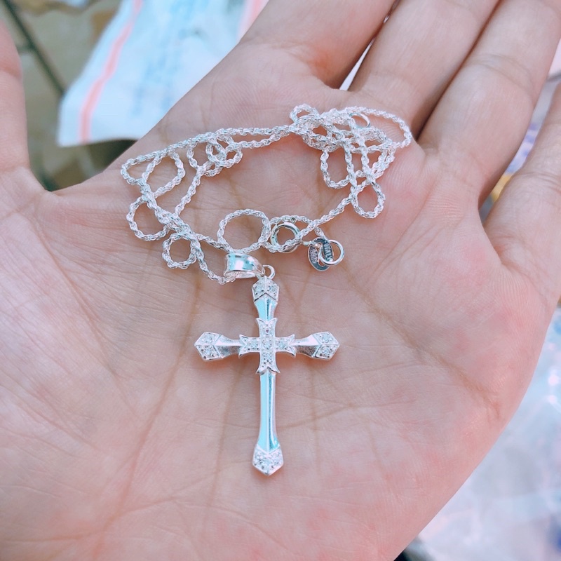 Dây chuyền nữ bạc thật mặt thánh giá dây xoắn dày dặn - Vòng cổ bạc Bibi silver