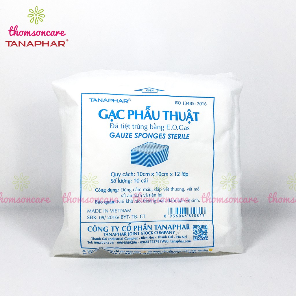 Gạc băng vết thương tiệt trùng chống nước, gạc phẫu thuật Tanaphar 10x10 -  Gói nhỏ 10 miếng