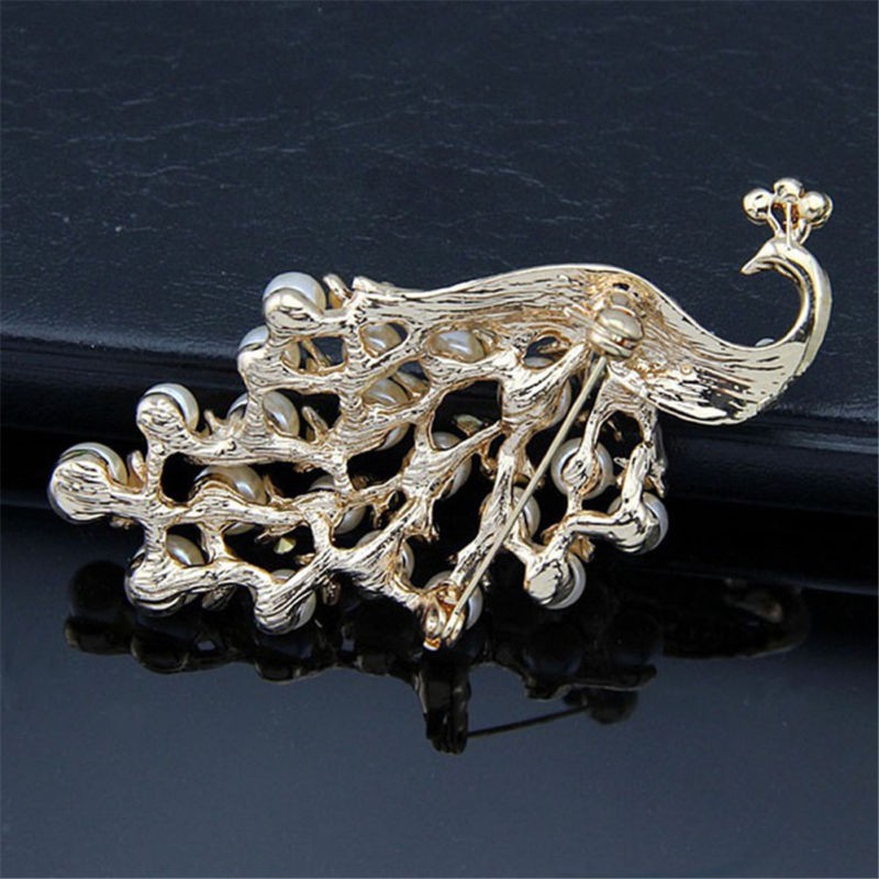 Pin cài áo hình con công đính ngọc trai nhân tạo dành cho nữ