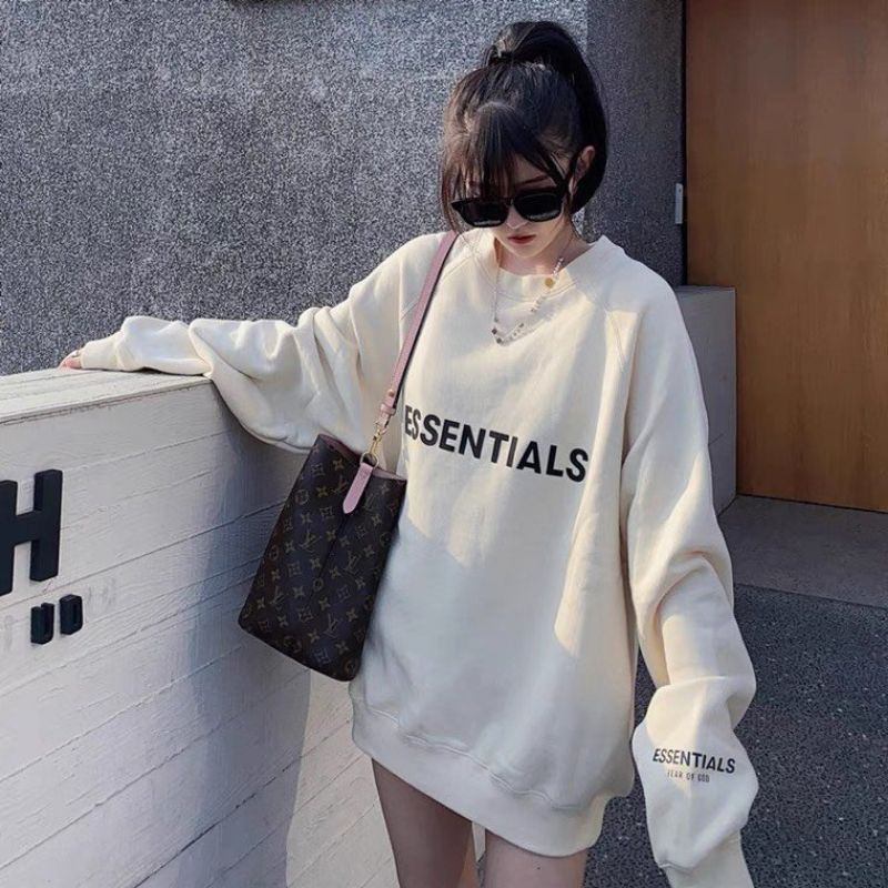 Áo Sweater nỉ Anne9x Store/ Áo Nỉ phối Tay In ESSENTIALS form Unisex phong cách Ulzzang Freesize | BigBuy360 - bigbuy360.vn