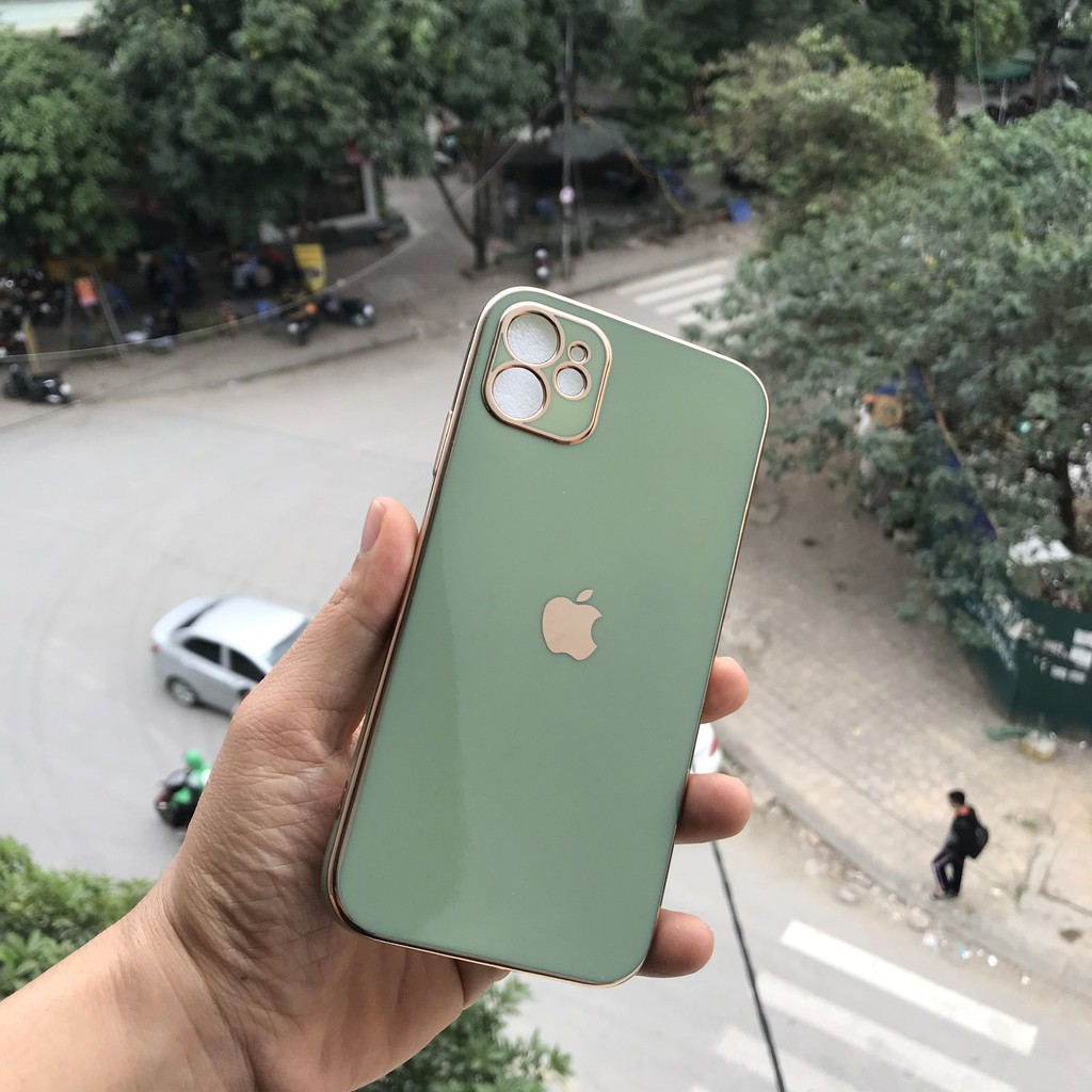 Ốp lưng giả độ iphone 12 viền vuông mạ vàng logo táo dẻo mềm 6/6s/7/8/plus/x/xs max/11/12/12 pro max - Aha Shop