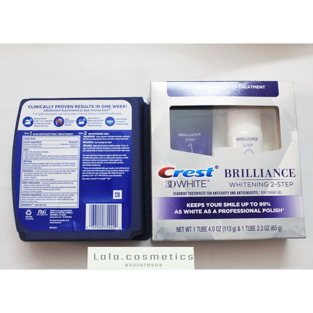 [ Date 08/2021 ] Bộ kem tẩy trắng răng Crest 3D White Brilliance Daily Cleansing & Whitening System