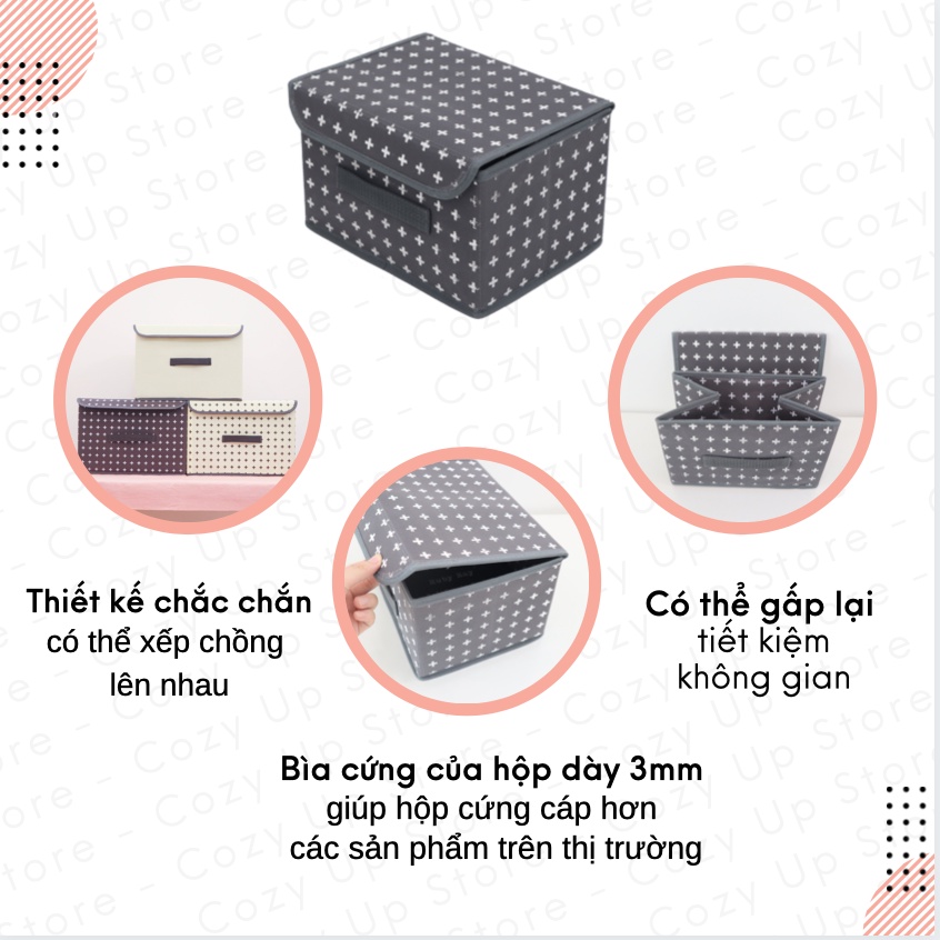 Hộp vải đựng quần áo gấp gọn có nắp 25x20x15