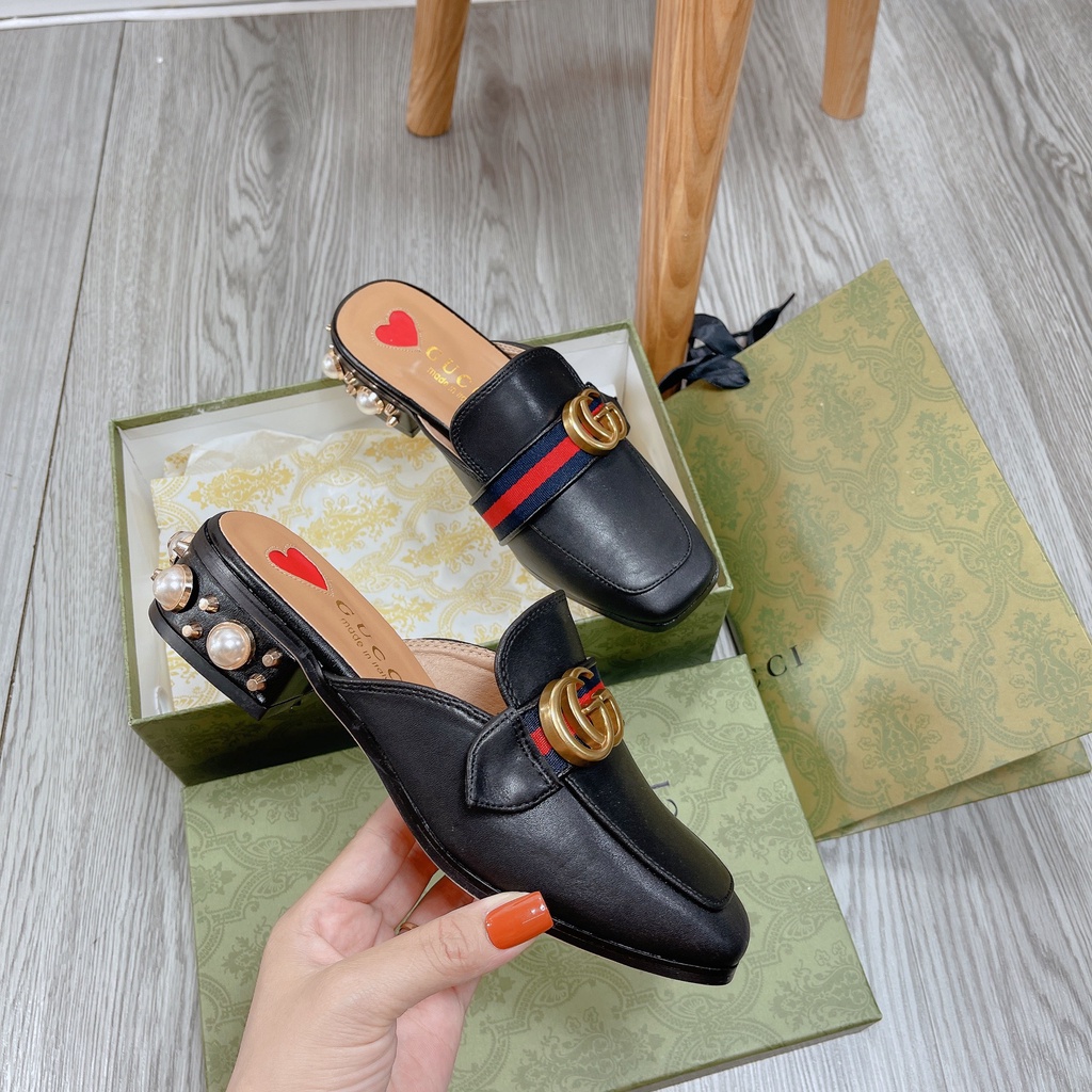 Dép sục nữ da thật, sục da thật mũi vuông đế vuông 3cm- Hàng quang châu
