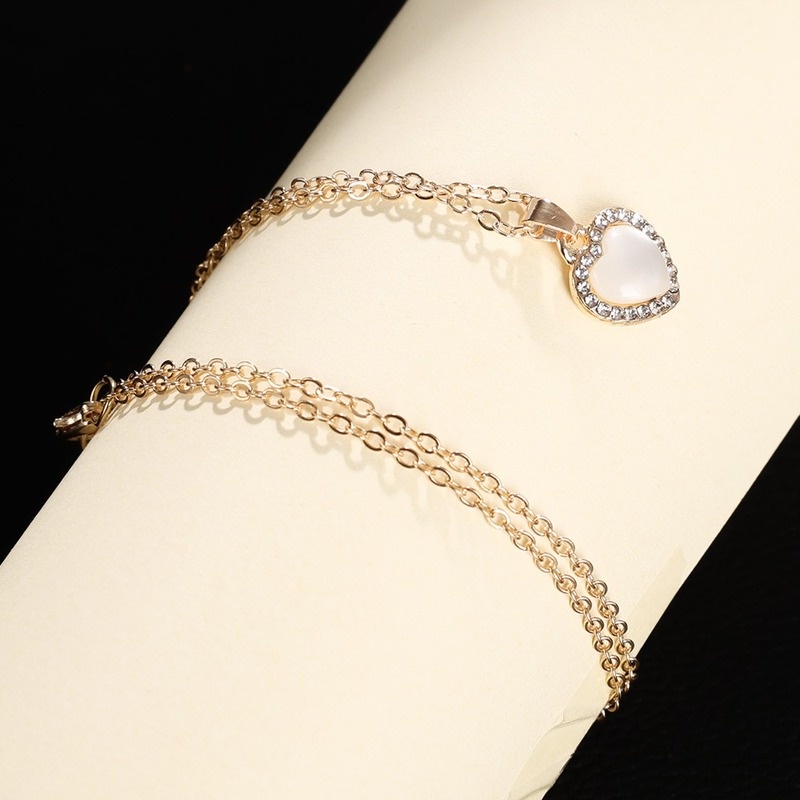 1 Vòng cổ Mặt Trái Tim Đính Đá Opal Phong Cách Hàn Quốc Tinh Tế Cho Nữ