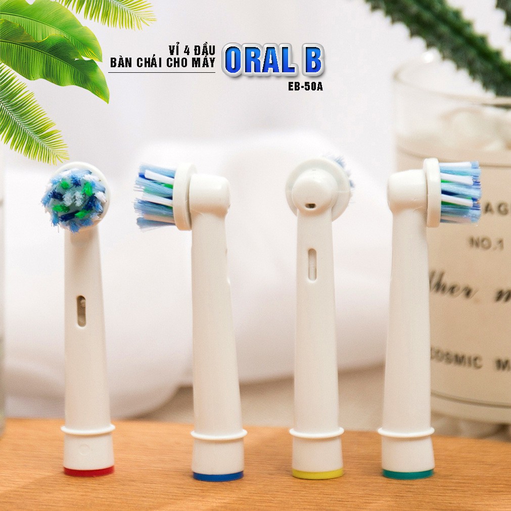 Cho máy Oral B Braun Cross Action EB-50A, Set Bộ 4 đầu bàn chải đánh răng điện đánh tan mảng bám Minh House