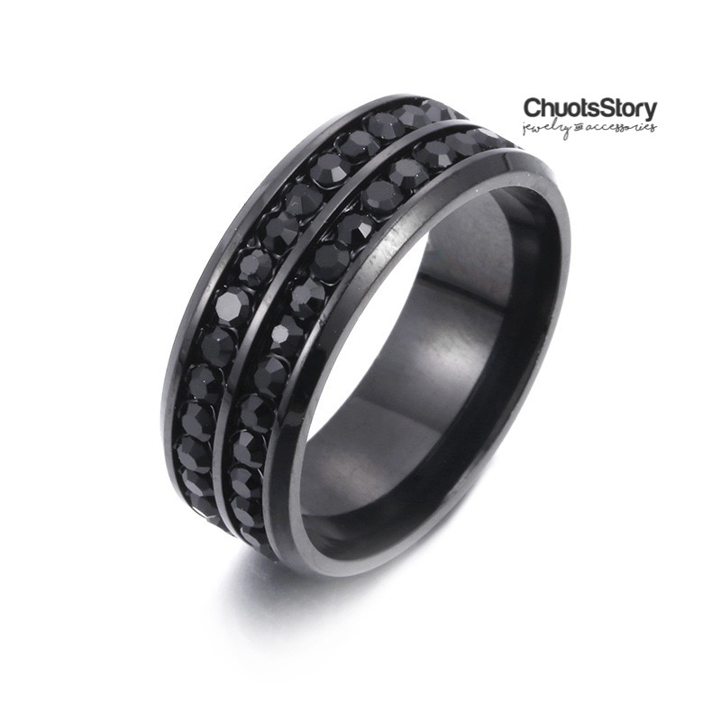 Nhẫn titan thời trang không gỉ đính đá 2 hàng, nhẫn nam nữ unisex cá tính - NSU0003 - ChuotsStory