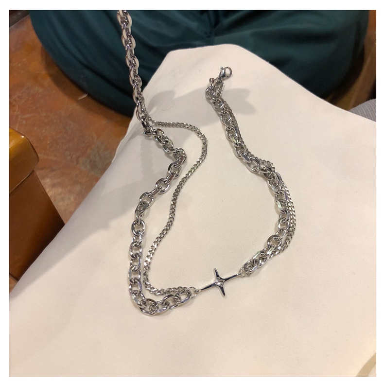 Vòng cổ Hai Lớp Bằng Thép Titan Mặt Chữ Thập Thời Trang Hàn Quốc