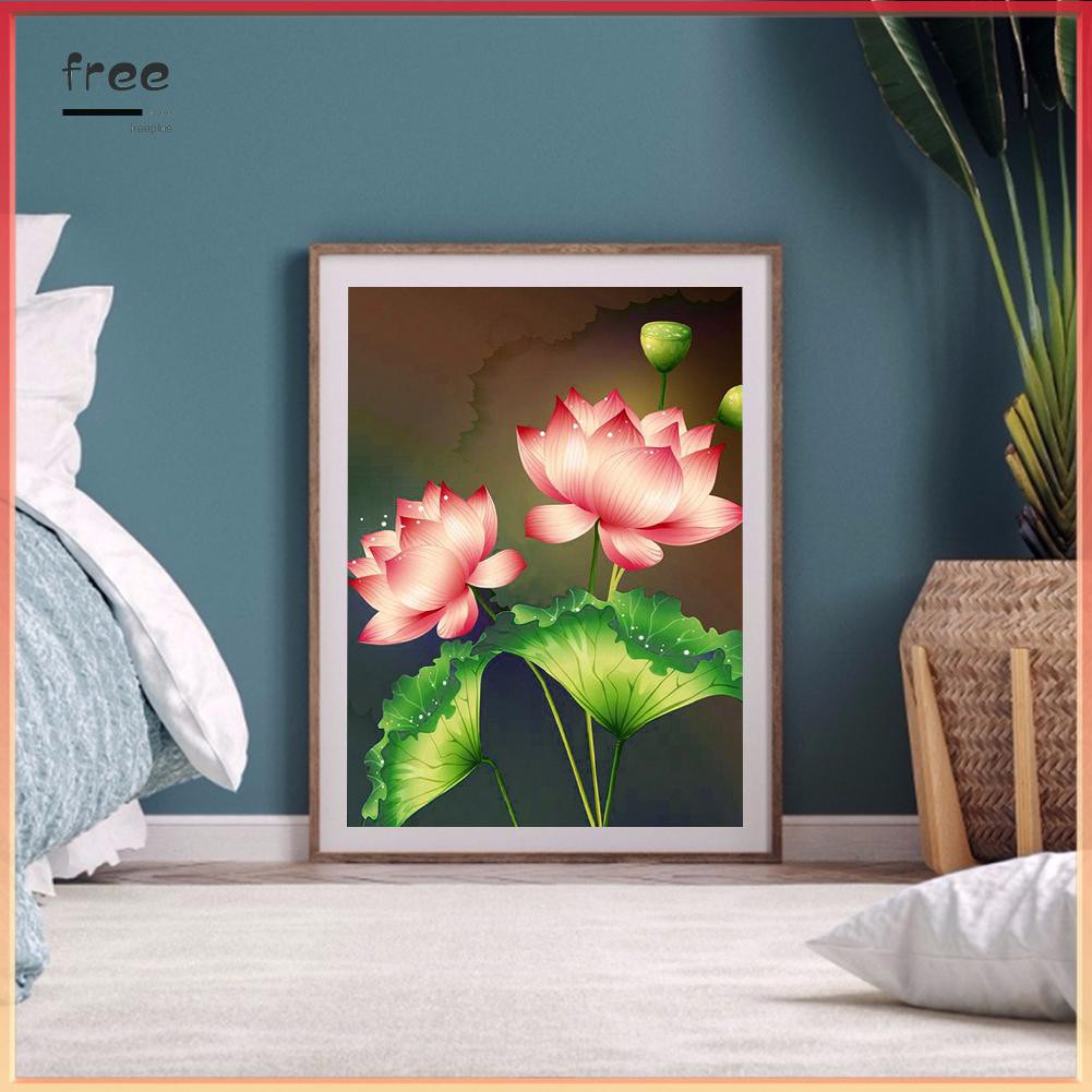 Tranh Đính Đá 5d Tự Làm Hình Hoa Sen Màu Hồng