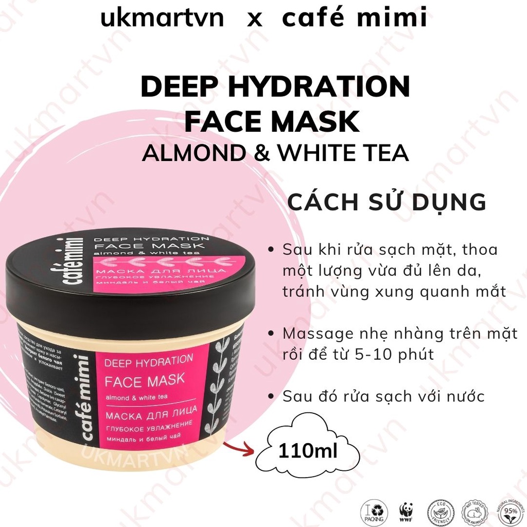 Mặt Nạ Dưỡng Ẩm Sâu Cafe Mimi Deep Hydration Face Mask Almond &amp; White Tea 110ml