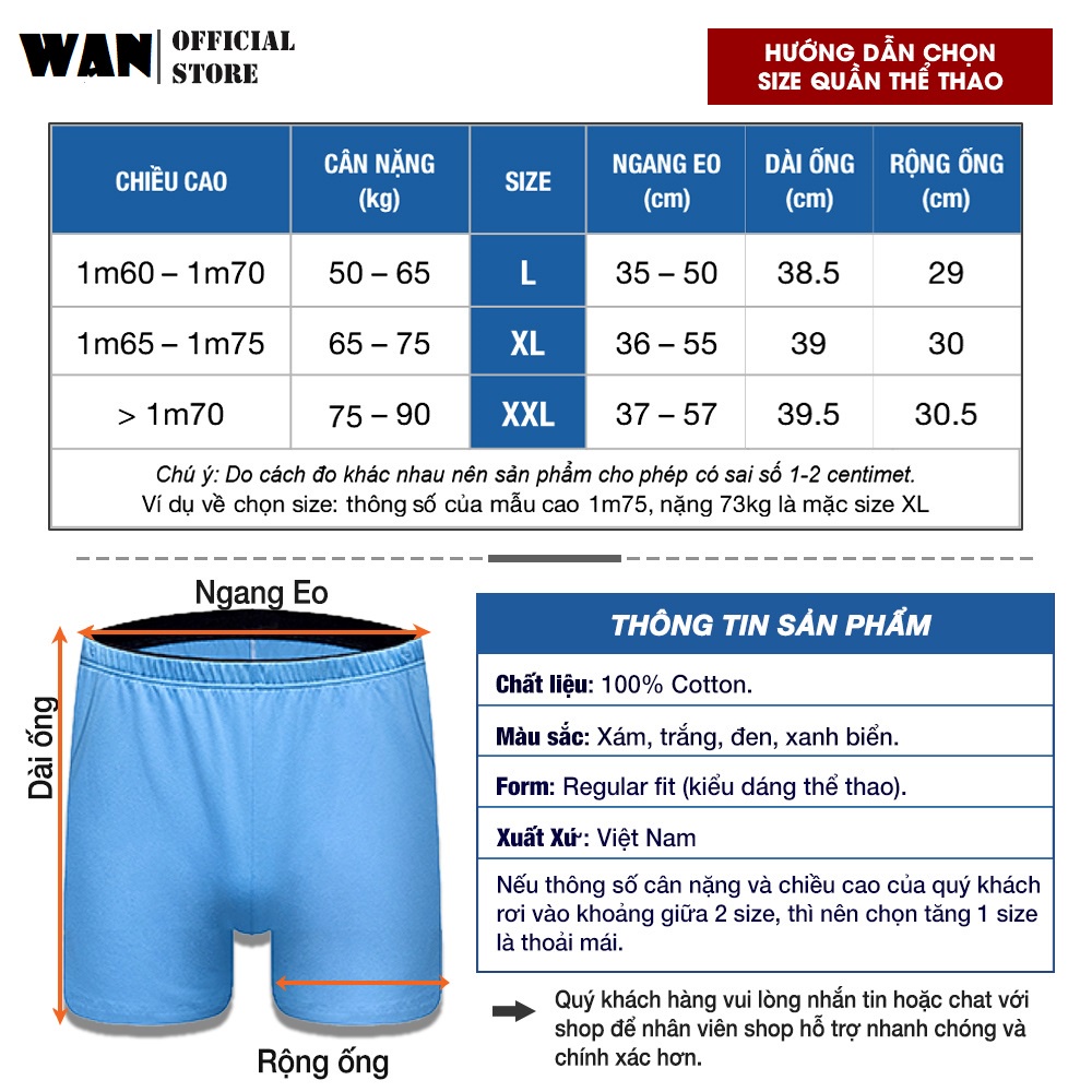 Quần short nam nữ WAN đùi ngủ mặc nhà Cotton co giãn 4 chiều thoáng mát mềm mại