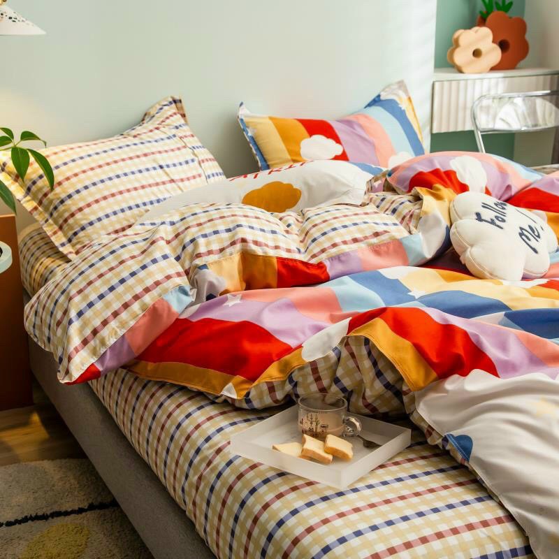 Bộ chăn ga Cotton Poly Bo Decor chăn ga Hàn Quốc họa tiết Cầu Vồng Sau Mưa đủ size miễn phí bo chun