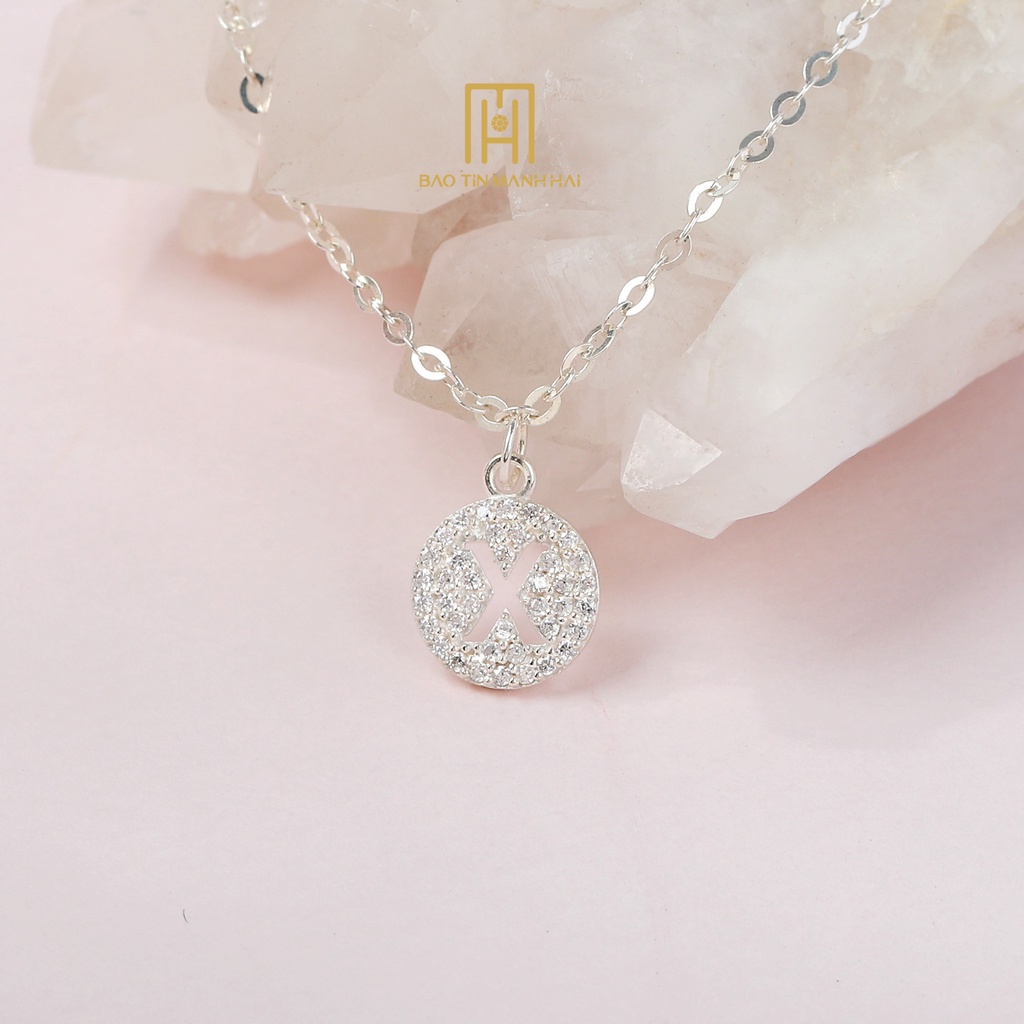 Dây chuyền Bạc ta hình tròn chữ X phong cách Hàn Quốc DB05 Bảo Tín Mạnh Hải