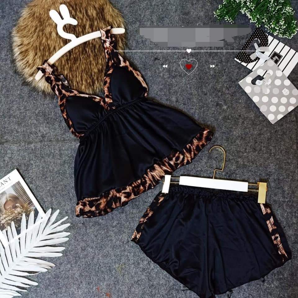 Đồ ngủ sexy 🎀FREE SHIP🎀đồ ngủ sexy phi lụa phối beo có mút ngực<60kg | BigBuy360 - bigbuy360.vn