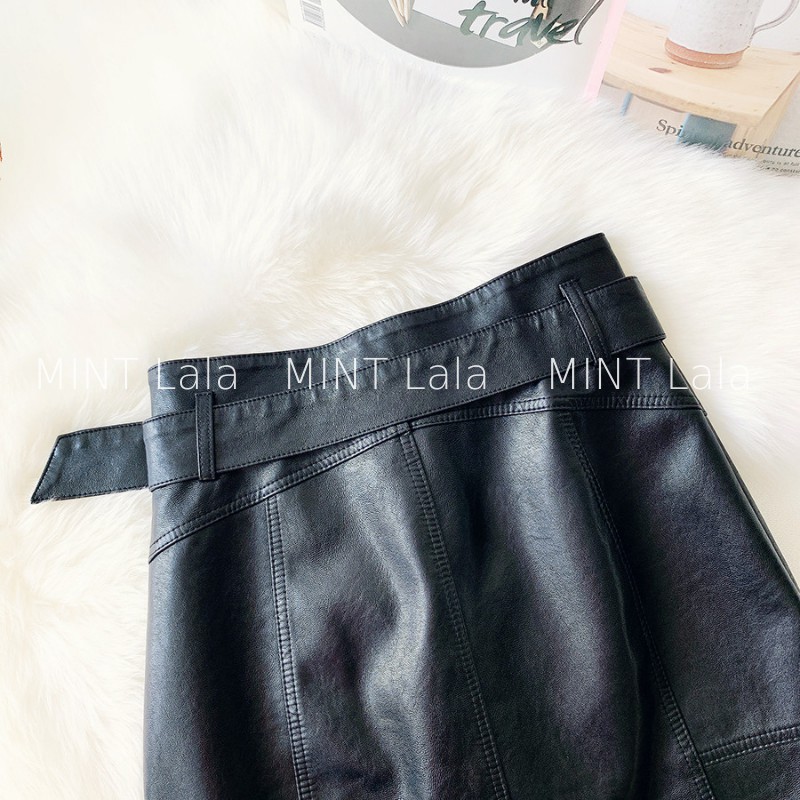 Chân Váy Da Màu Đen 2 Lớp Cao Cấp Kèm Đai | BigBuy360 - bigbuy360.vn