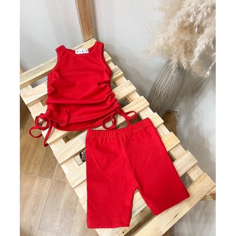 bộ cotton áo ba lỗ dây rút thời trang cho bé