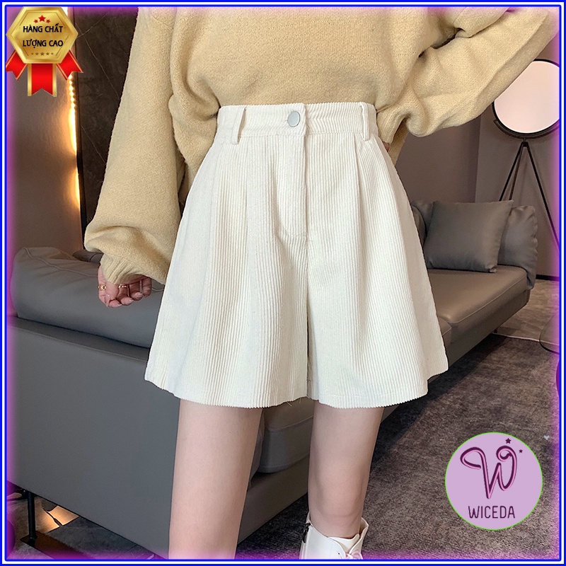 Quần đùi nhung tăm nữ cạp cao chun sau Wiceda , quần short nhung nhiều màu ống rộng tôn dáng phong cách trẻ trung SN411