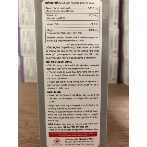 Calci nano K2 Bone - Viên uống bổ sung Calci