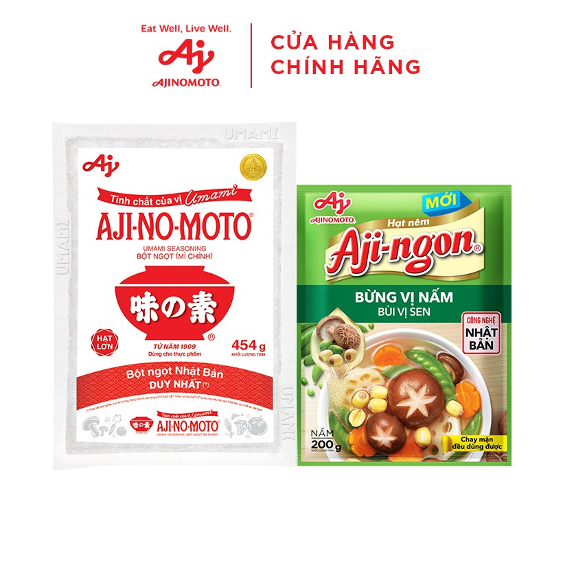 [Mã FMCGM25 - 10% ĐH 150K] Combo 3 Bột Ngọt AJI-NO-MOTO 454gx3 + 3 Hạt Nêm Nấm Hương Và Hạt Sen AJI-NGON 200gx3