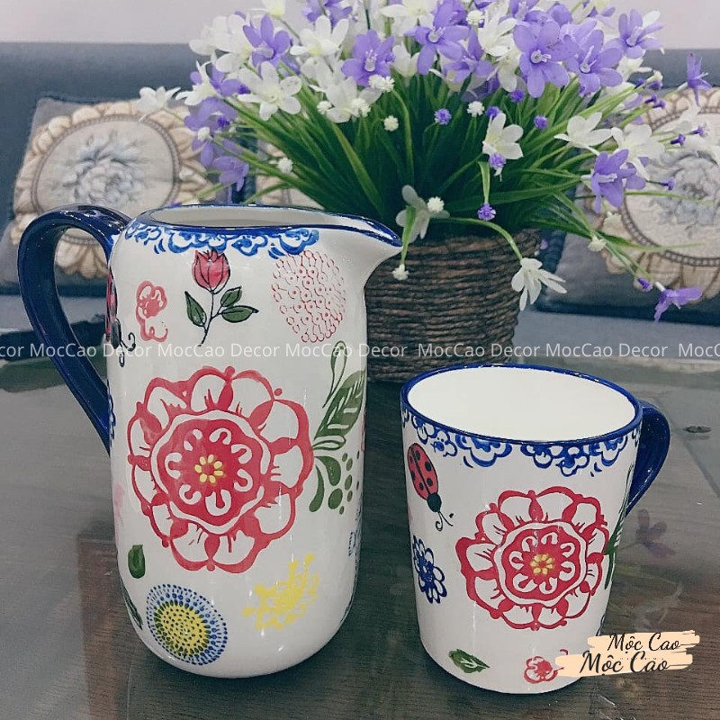 Bình trà, bình rót sữa đa năng 950ml phong cách vintage - Lọ hoa decor phụ kiện bàn ăn tiện dụng